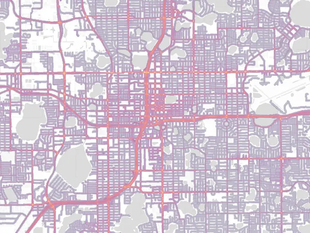 Gradient risk map of Orlando, every street shaded by risk